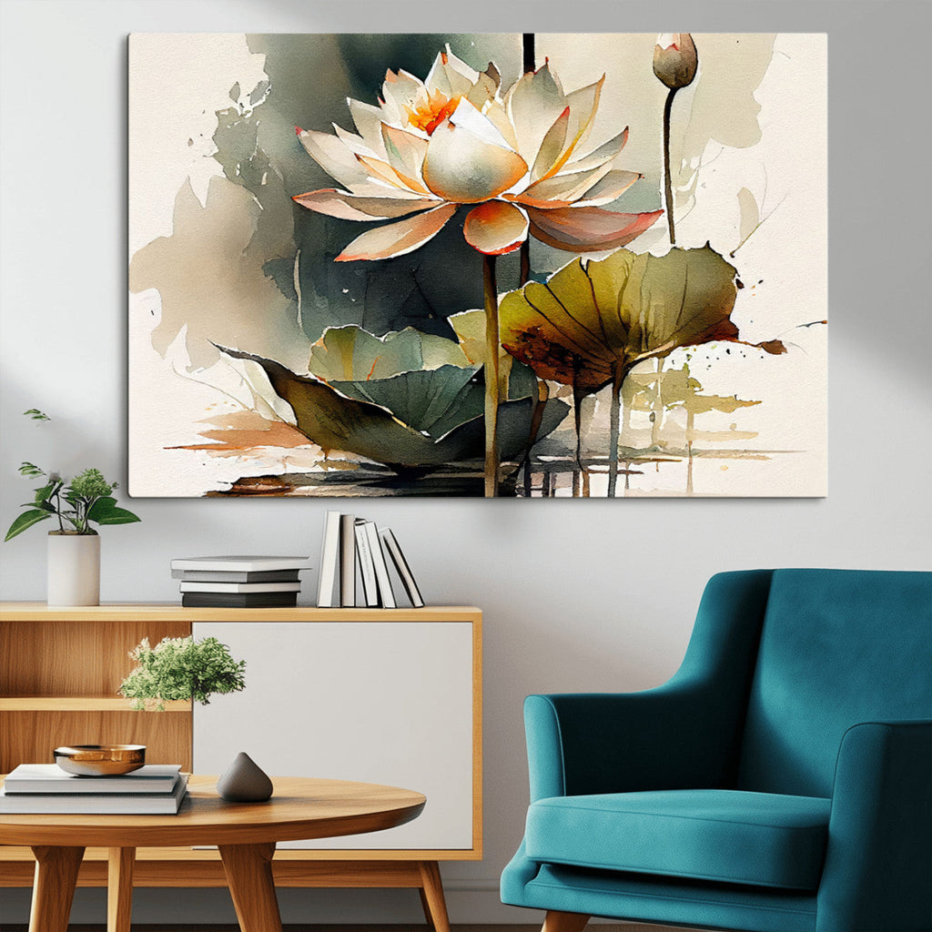 Lotus Flower Watercolor Canvas Print | A Symbol of Serenity and Growth in Soft Watercolors