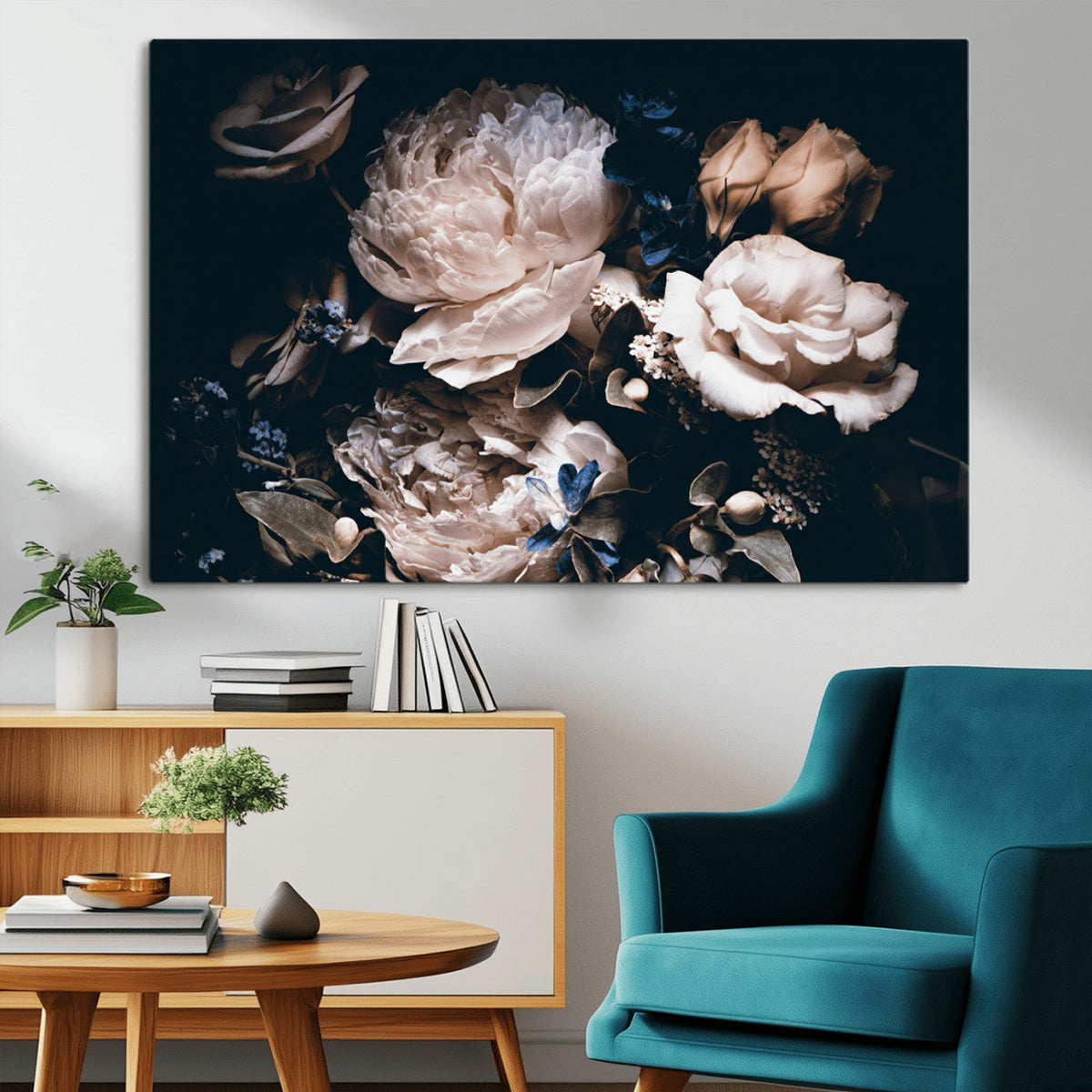 Pink Peonies Flowers Large Canvas Art Print