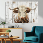 Rustic Longhorn Bull Wall Art Canvas Set