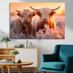 Highland Cows at Sunrise Wall Art Canvas Set