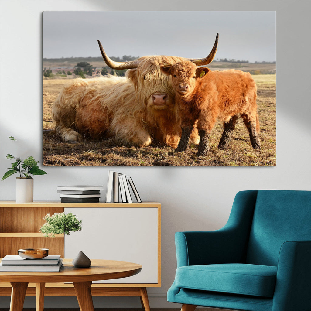 Highland Cow Canvas Wall Art Animal Print for Farm House Decor