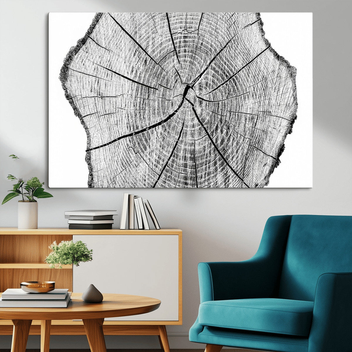 Rustic Tree Ring Wall Art Canvas Print, Framed and Ready to Hang