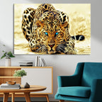 Blue-Eyed Leopard Canvas Wall Art, Framed Animal Print, Fierce and Bold Decor for Living Rooms