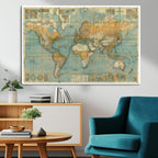 Push Pin World Map Canvas Print | Travel Tracker Wall Art for Couples