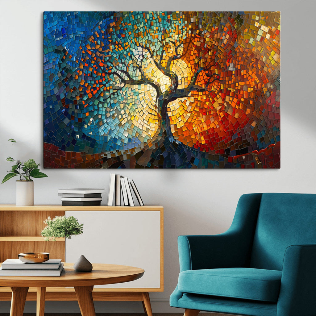 Yggdrasil Tree of Life Mosaic Stained Glass Wall Art Canvas Print