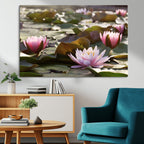 Lotus Flower Wall Art Canvas Print, Water Lily Large Wall Art for Yoga Room Decor