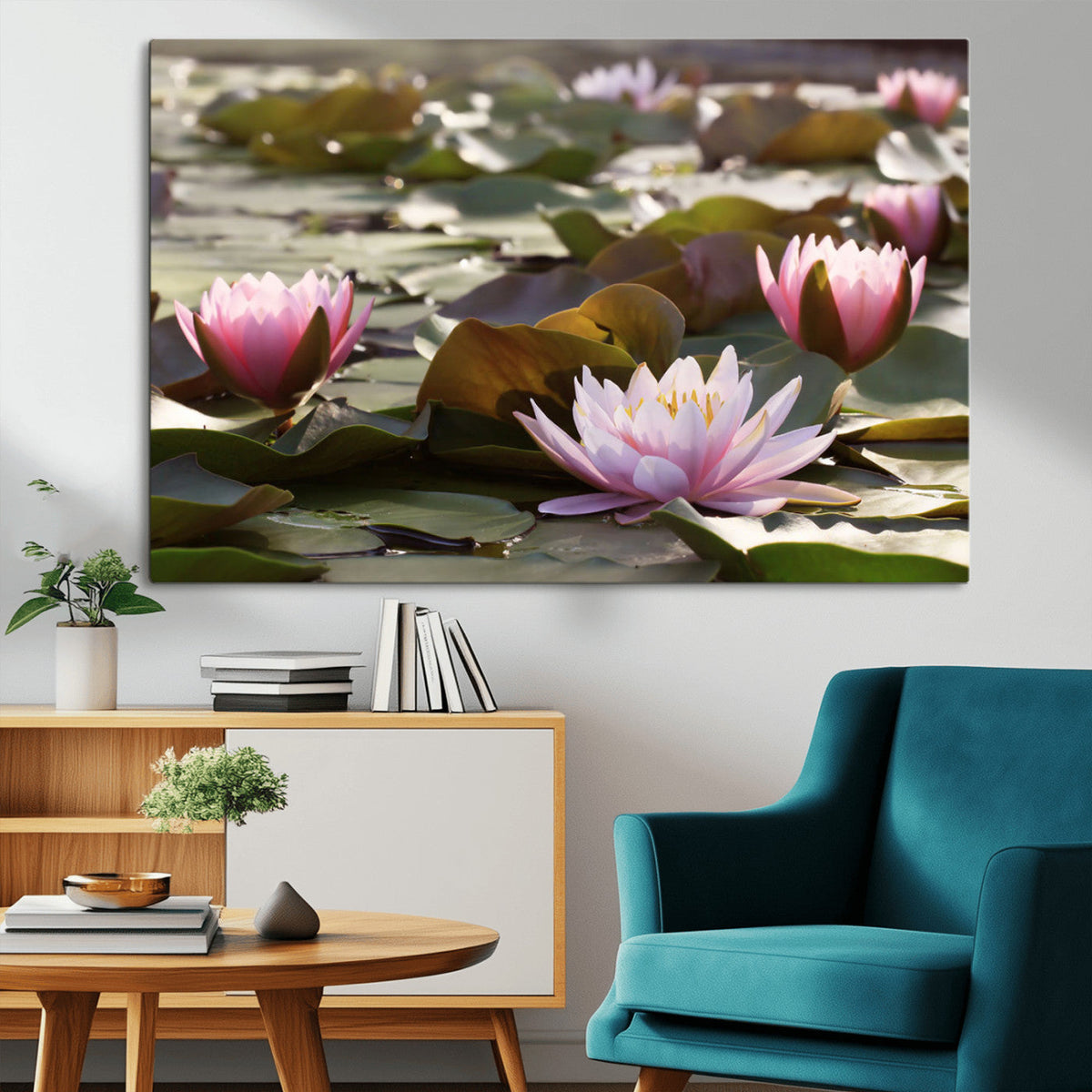 Lotus Flower Wall Art Canvas Print, Water Lily Large Wall Art for Yoga Room Decor