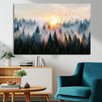Abstract Forest Wall Art, Serene Nature Canvas Print with Misty Forest Design for Modern Home Decor