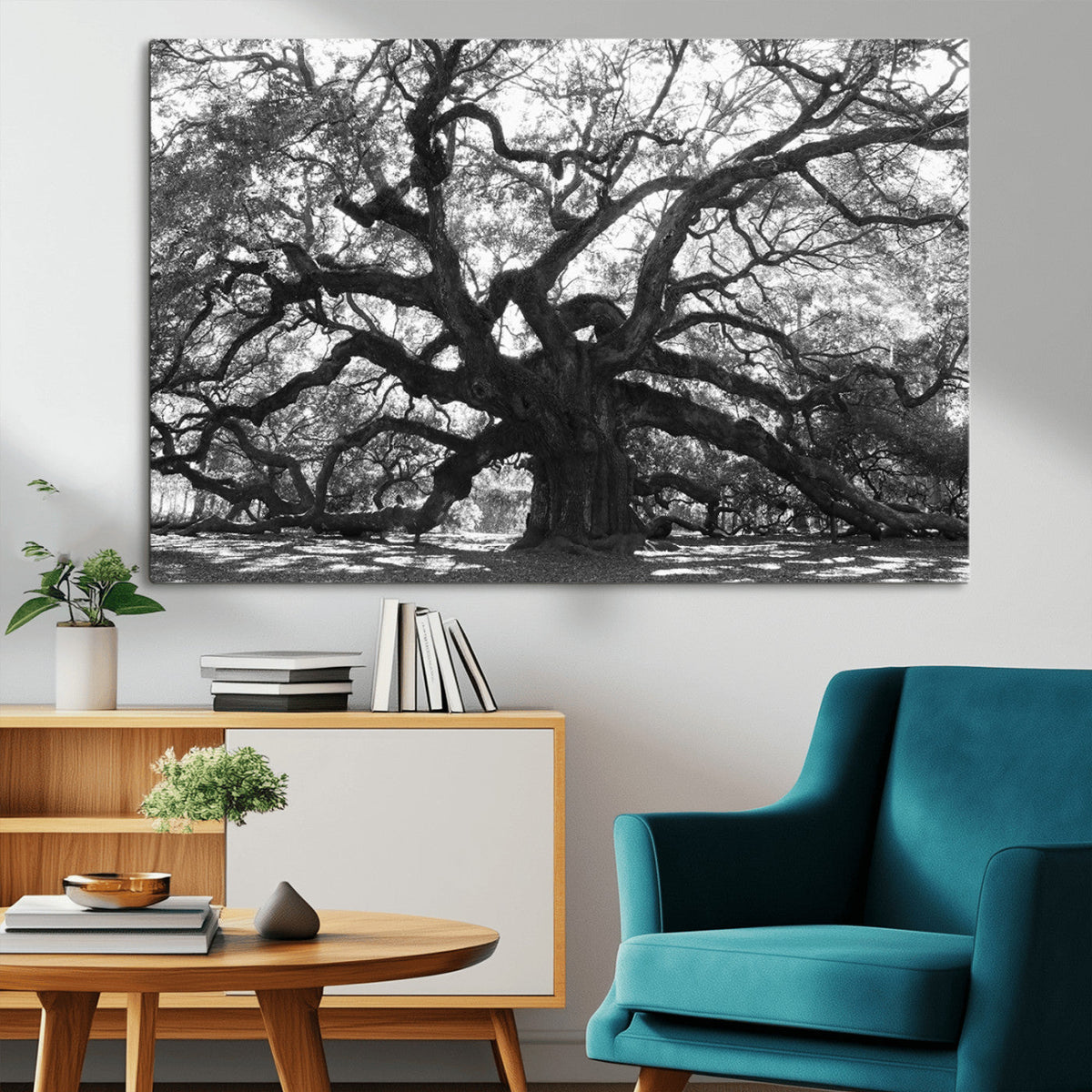 Ancient Oak Wall Art Canvas Print | Gnarled Tree with Twisted Branches