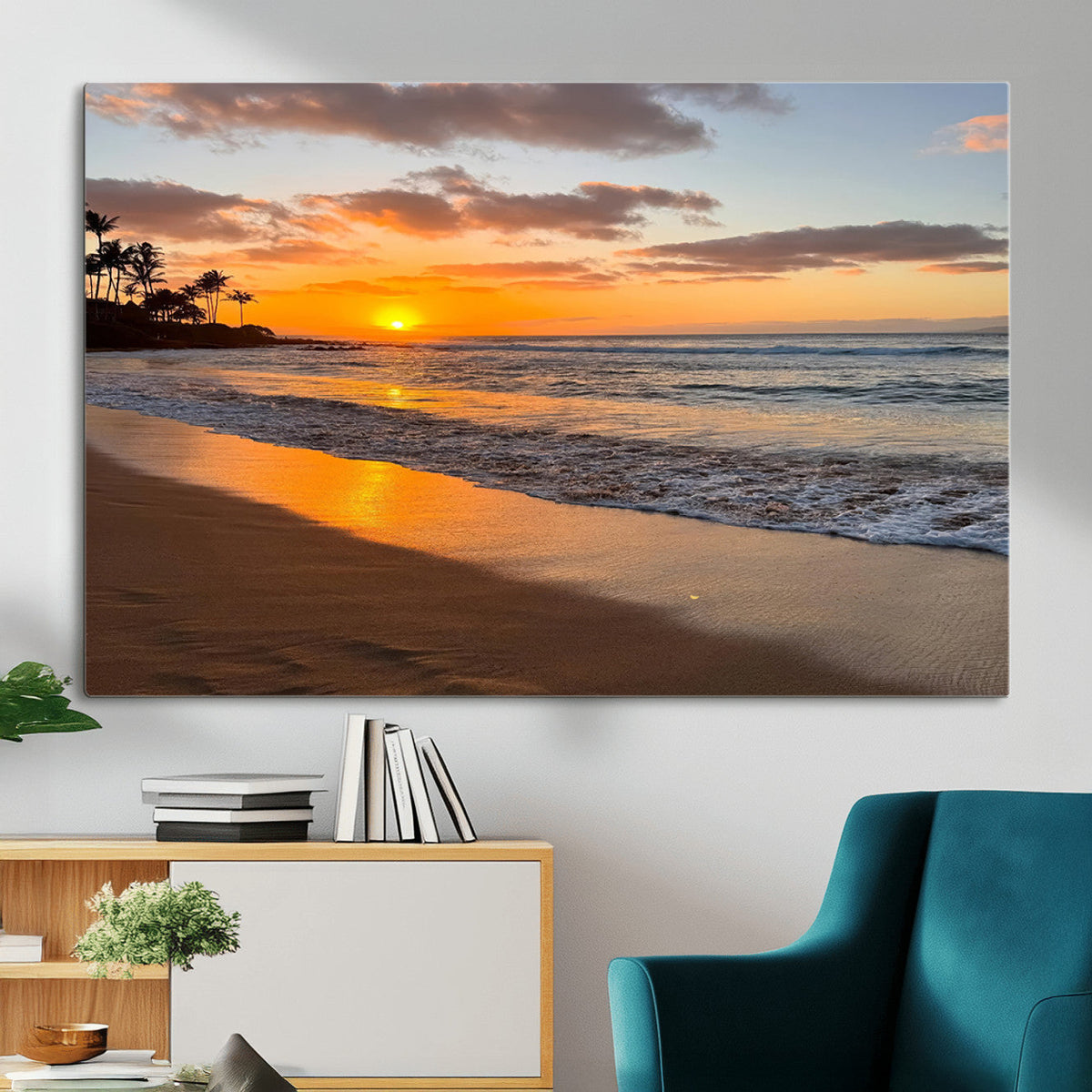 Tropical Beach Wall Art | Framed Sunset Ocean Canvas