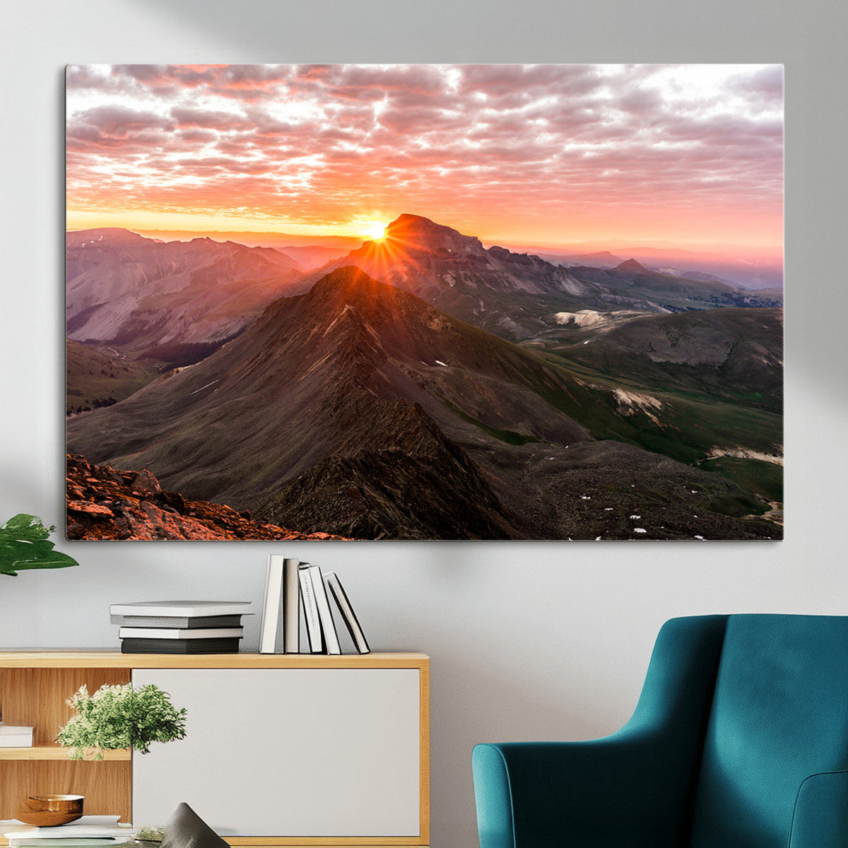 Mountain Sunrise Wall Art | Framed Alpine Ridge Canvas