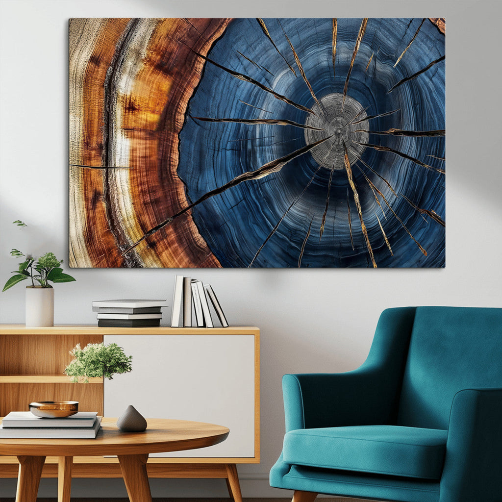 Framed Abstract Tree Ring Wall Art Print, Natural Rustic Wood Grain Canvas Print
