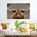Texas Longhorn Wall Art Canvas Print | Rustic Brown Bull Western Decor