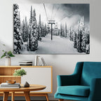 Snowy Pines Wall Art Canvas Print | Ski Lift in a Winter Forest