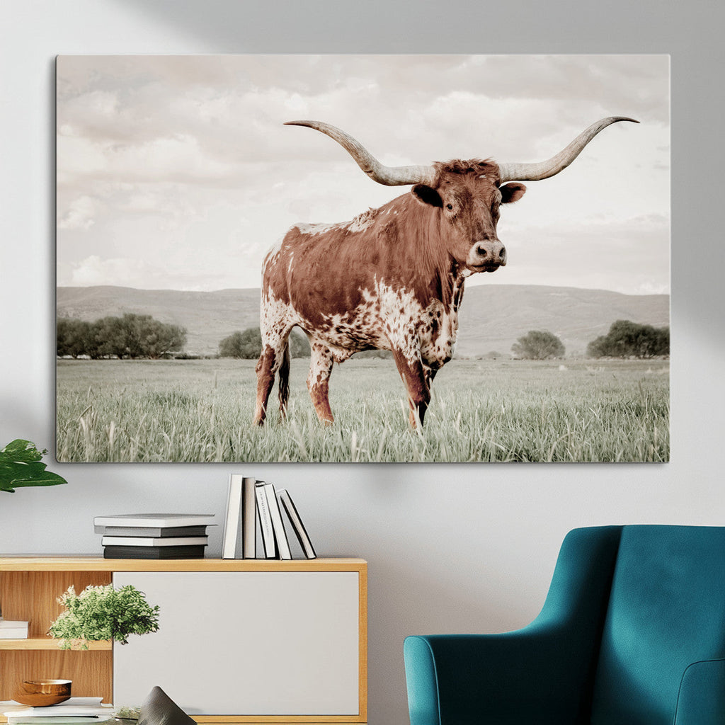 Texas Longhorn Wall Art | Framed Spotted Cattle Canvas