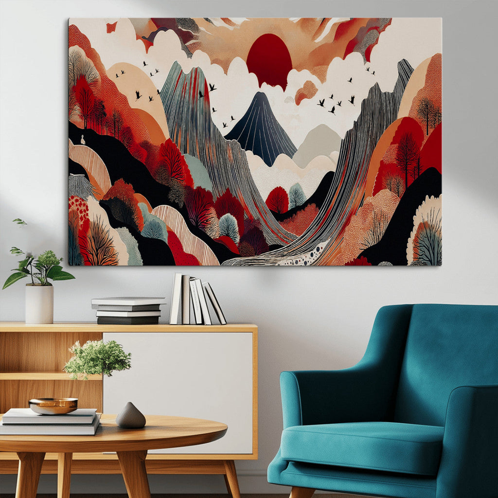 Abstract Mountain Wall Art Canvas Print | Vibrant Stylized Landscape