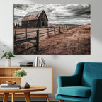 Rustic Barn Wall Art Canvas Print, Framed Moody Field Scene