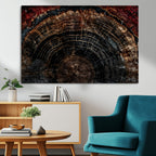 Dark Wood Ring Wall Art Canvas Print, Framed Abstract Tree Slice Print, Rustic Wood Grain Decor