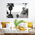 Palm Trees Wall Art Canvas Print, Framed Coastal Ocean Horizon Monochrome Art