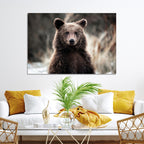 Brown Bear Wall Art Canvas Print, Framed Majestic Woodland Wildlife Cabin Art