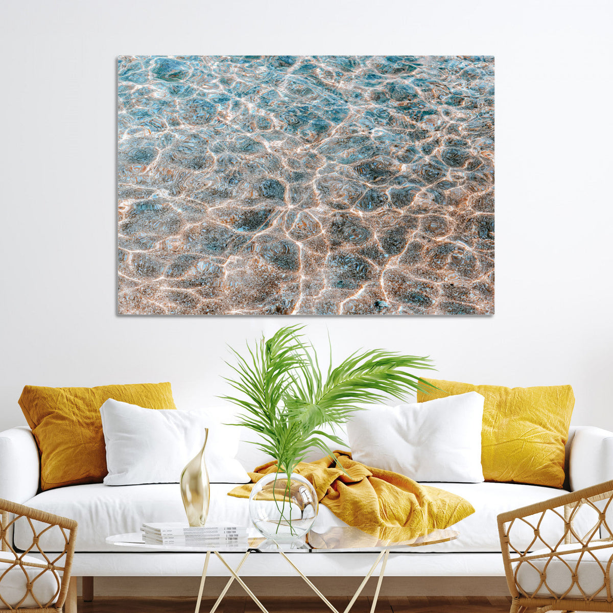 Clear Water Wall Art Canvas Print | Framed Sunlit Ocean Ripples