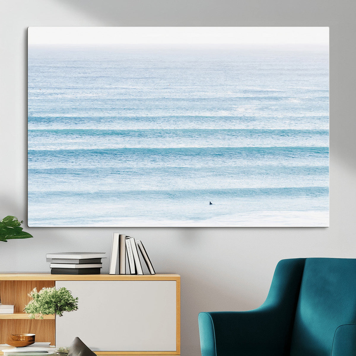 Ocean Wave Surfer Wall Art | Framed Minimal Seascape Canvas