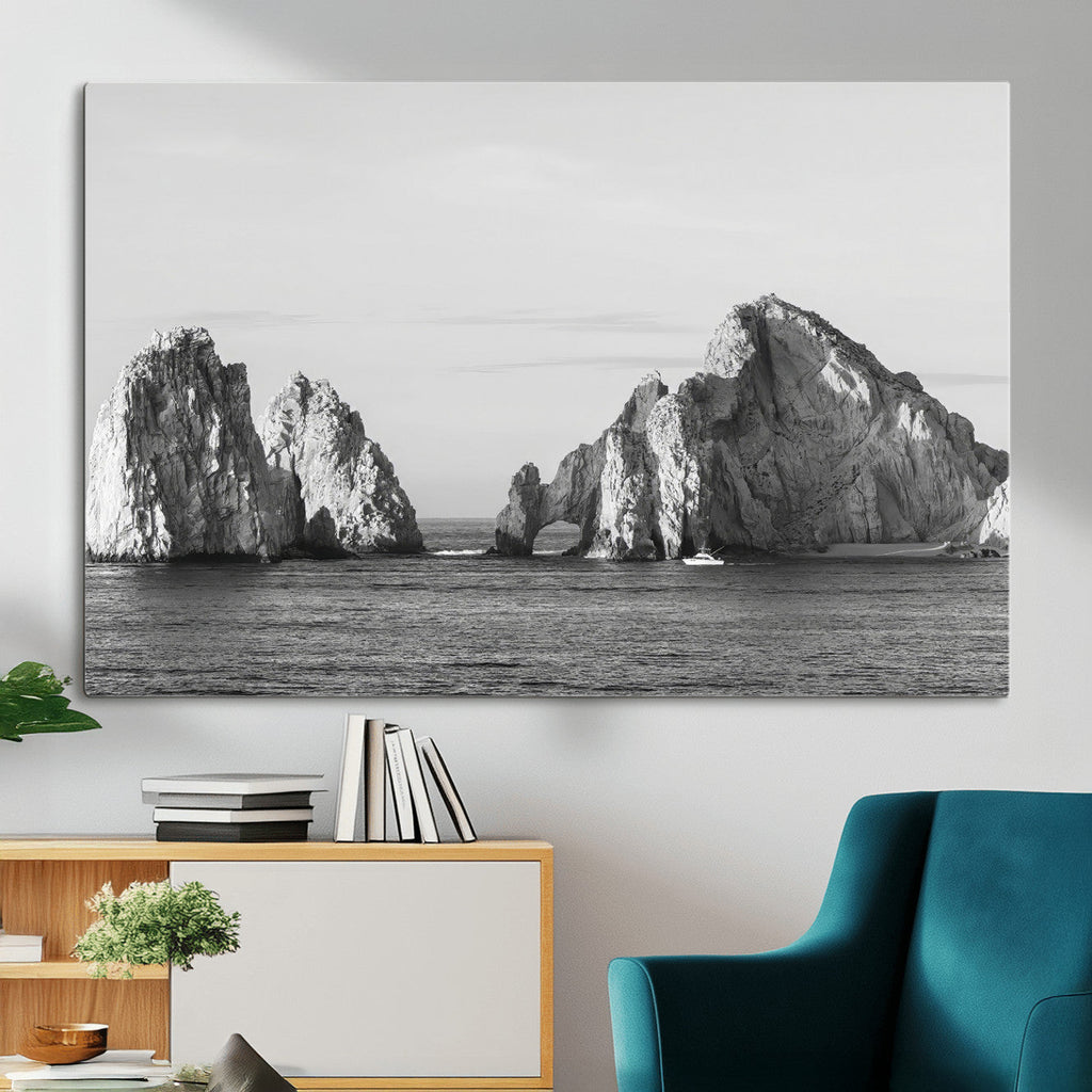 Coastal Wall Art | Framed Black White Ocean Canvas Artwork