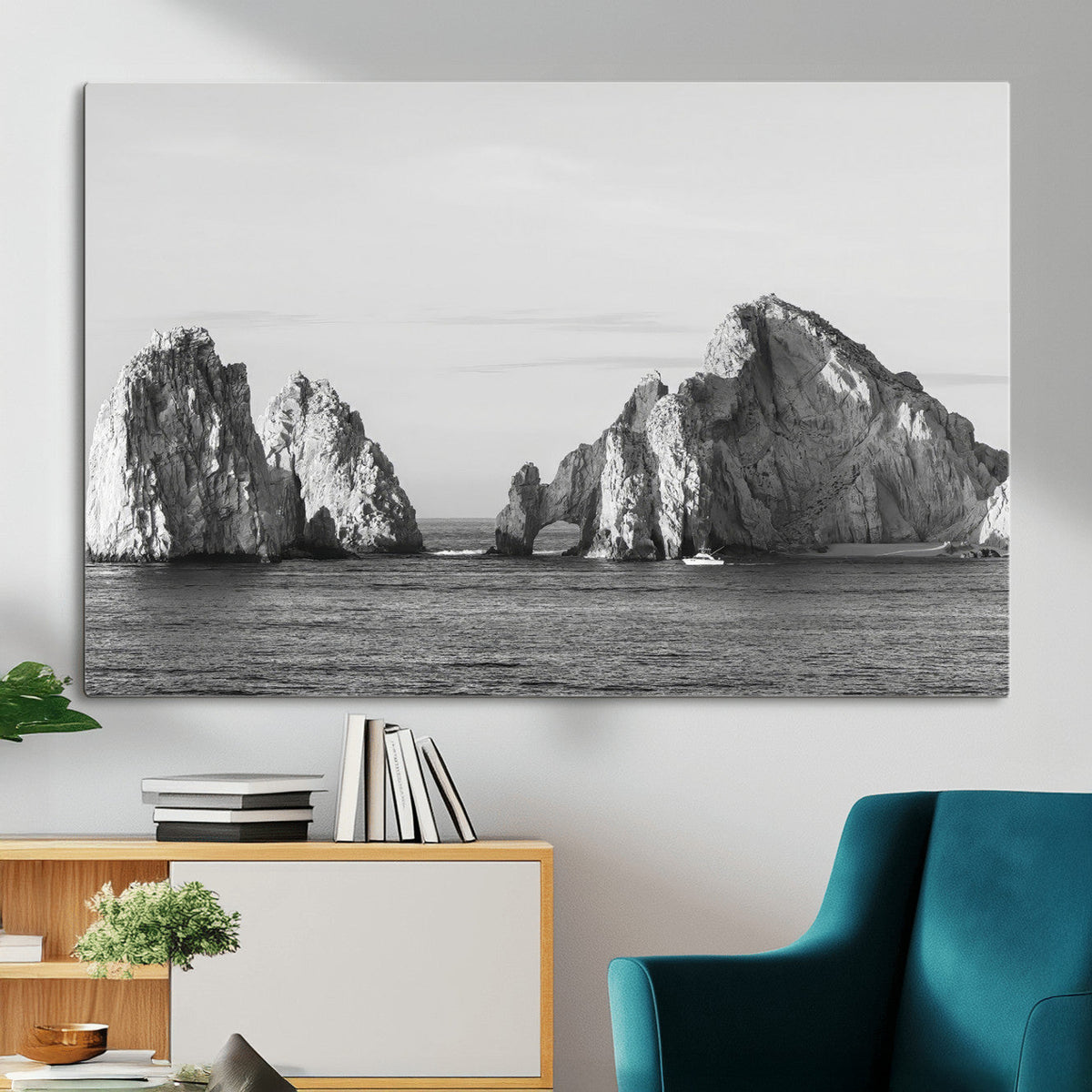 Coastal Wall Art | Framed Black White Ocean Canvas Artwork