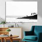 Surfer Cliffs Wall Art Canvas Print, Framed Black White Beach and Ocean Waves
