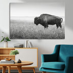 Bison Wall Art Canvas Print, Framed Rustic Wildlife Scene with Wild Buffalo