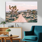 Joshua Tree Wall Art Canvas Print, Framed Desert Road Scene at Sunset