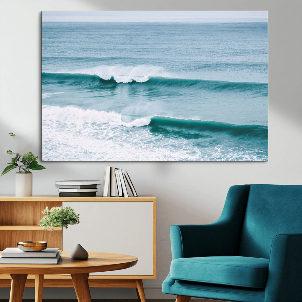 Ocean Swell Wall Art Canvas Print, Framed Surf Waves and Blue Water Scene
