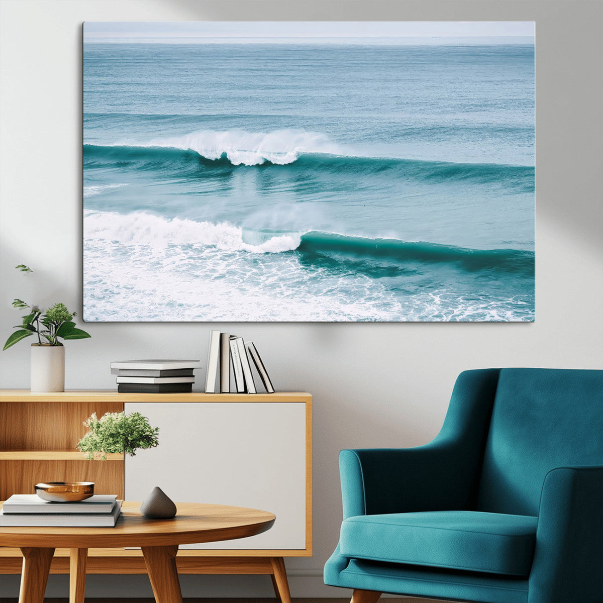 Ocean Swell Wall Art Canvas Print, Framed Surf Waves and Blue Water Scene