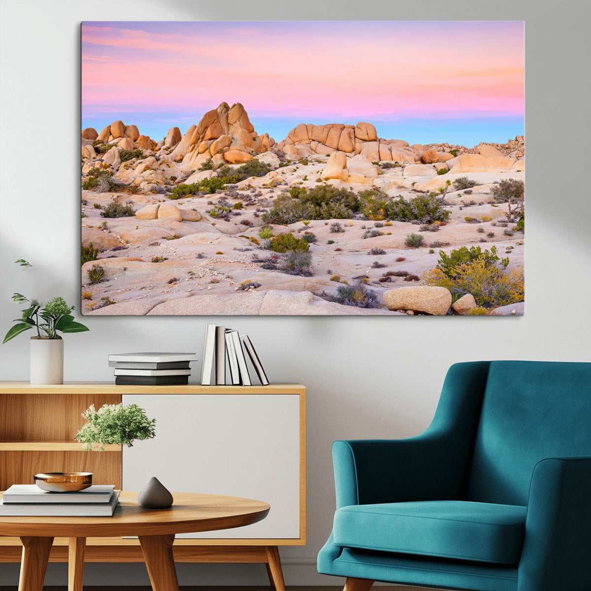 Vibrant Sunset Sky Wall Art Canvas Print, Framed Joshua Tree Desert Artwork