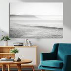 Black and White Seascape Wall Art Canvas Print, Framed Misty Ocean Waves