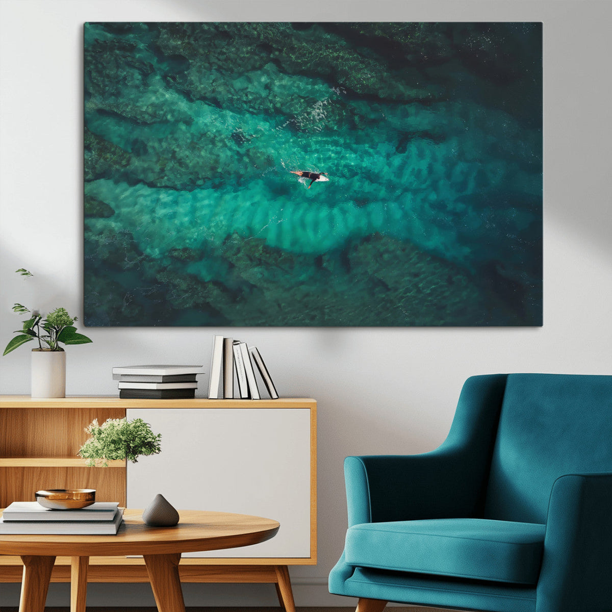 Ocean Surf Wall Art Canvas Print, Framed Vibrant Blue Waters Seascape Artwork