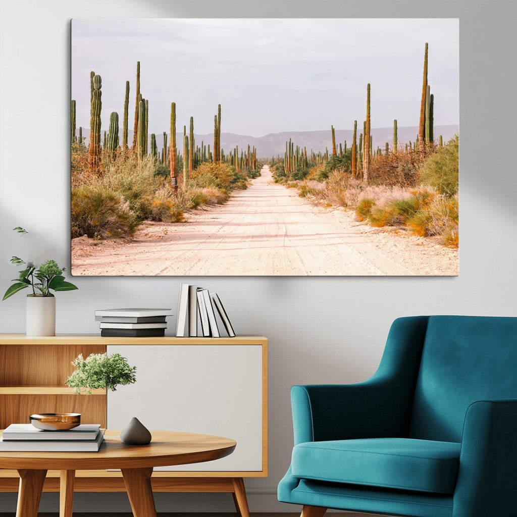 Desert Cactus Wall Art Canvas Print, Framed Southwestern Art, Bohemian Western Decor