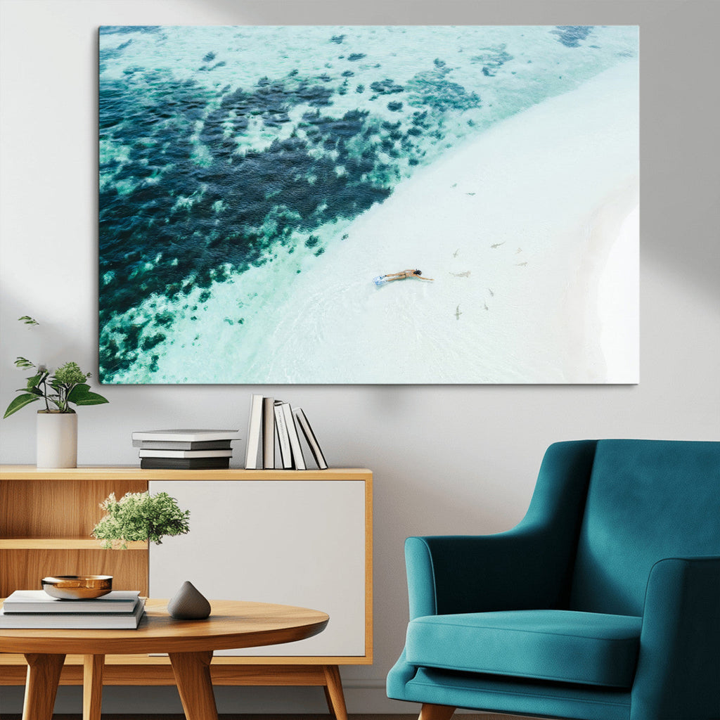 Minimal Beach Wall Art | Framed Ocean Swimming Canvas