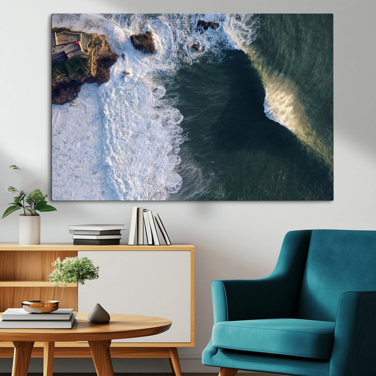 Ocean Wave Wall Art | Aerial Coastal View Canvas Artwork