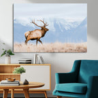 Elk Photography Wall Art Canvas Print, Framed Mountain Wildlife Art, Rustic Lodge Decor