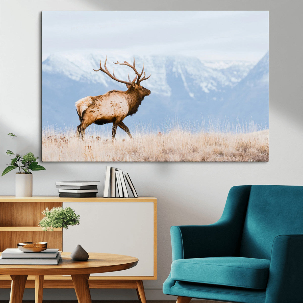 Elk Photography Wall Art Canvas Print, Framed Mountain Wildlife Art, Rustic Lodge Decor
