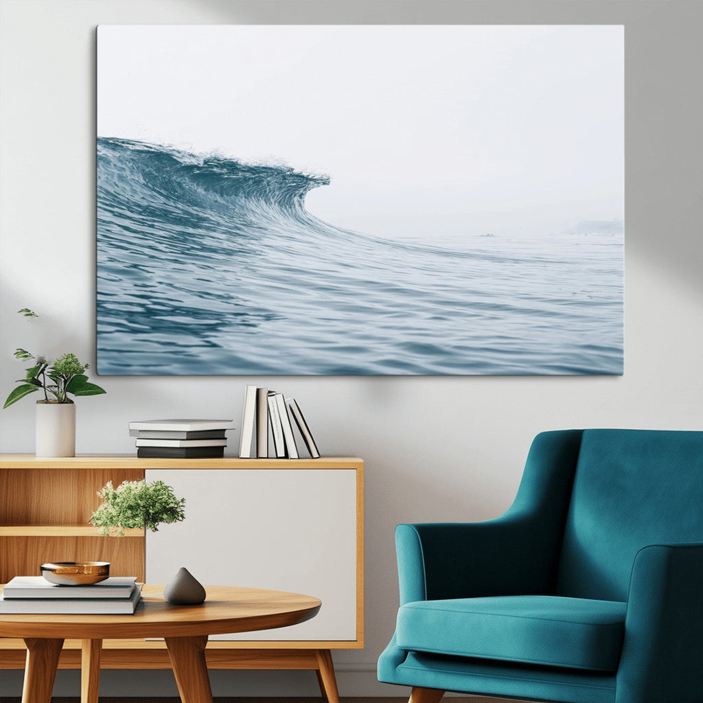 Ocean Wave Wall Art Canvas Print, Framed Coastal Decor Art, Modern Minimalist Ocean