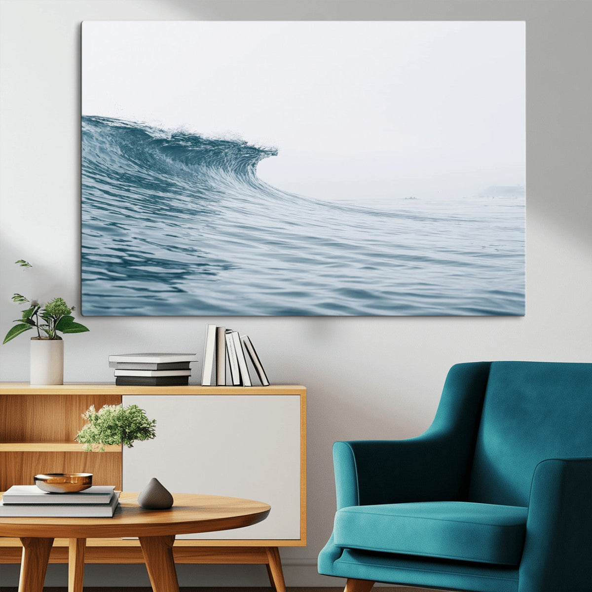 Ocean Wave Wall Art Canvas Print, Framed Coastal Decor Art, Modern Minimalist Ocean