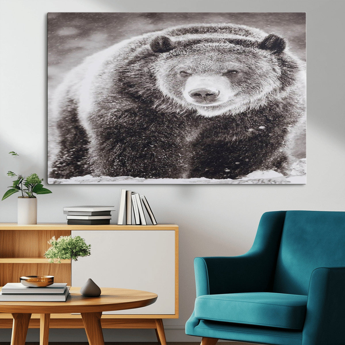 Grizzly Bear Wall Art Canvas Print, Framed Rustic Lodge Art, Wildlife Photography