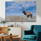 Elk Wall Decor Canvas Print, Framed Rustic Wildlife Art, Mountain Elk Landscape