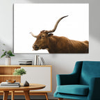 Longhorn Cow Wall Art Canvas Print, Framed Rustic Texas Bull Animal Decor