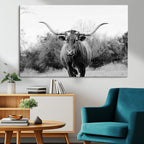 Longhorn Photography Wall Art Canvas Print, Framed Western Cow Texas Ranch Decor