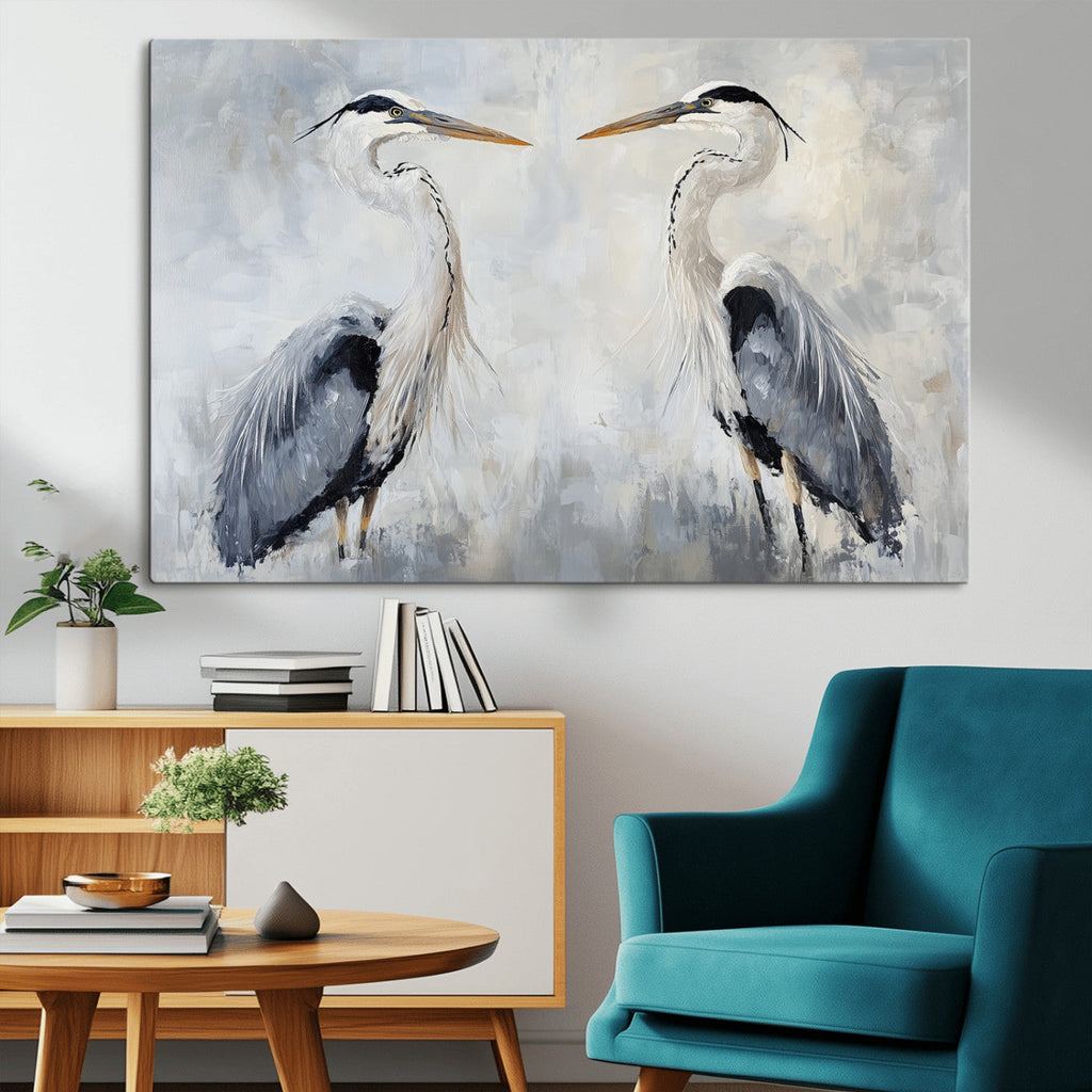 Heron Wall Art Canvas Print, Framed Bird Canvas Decor, Nature Inspired Coastal Art