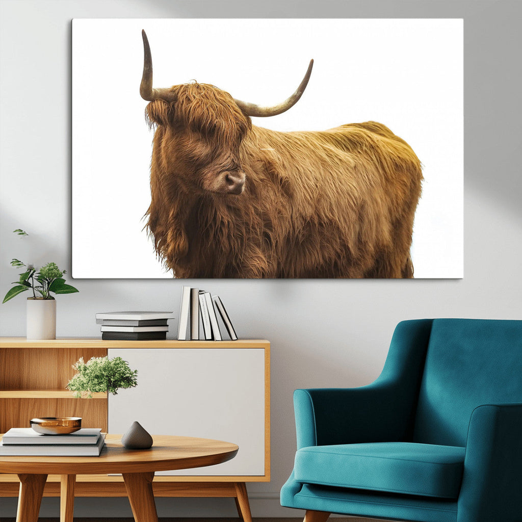 Highland Cow Wall Art Canvas Print, Framed Rustic Farmhouse Animal Portrait