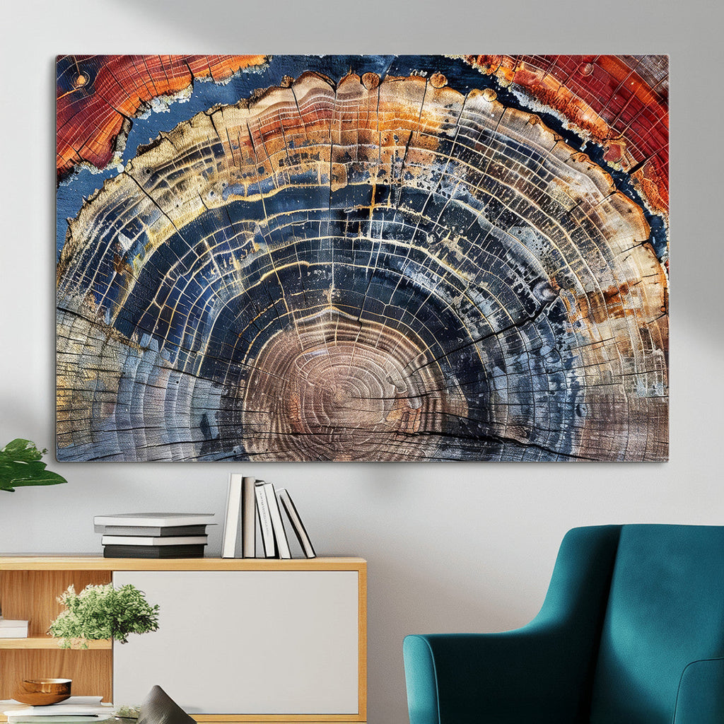 Tree Rings Wall Art Canvas Print, Framed Petrified Wood Art, Modern Rustic Decor